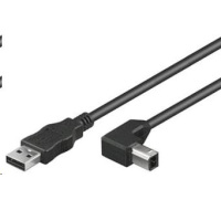 PREMIUMCORD Kabel USB 2.0 A-B propojovací 5m - zahnutý B konektor 90°