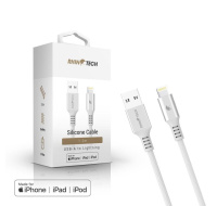 RhinoTech LITE MFi kabel s nylonovým opletem USB-A na Lightning 1.2m stříbrná