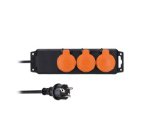 Solight prodlužovací přívod IP44, 3 zásuvky, gumový kabel, venkovní, 10m