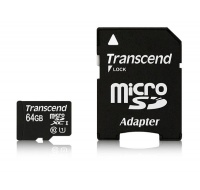 TRANSCEND MicroSDXC karta 64GB Premium, Class 10 UHS-I 400x (R:85/W:35 MB/s) + adaptér