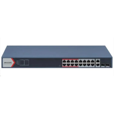 Hikvision DS-3E1318P-EI(B), Smart managed switch 16x100TX PoE + 2x Gb Uplink Combo port, 230W, Super PoE- dosah až 300m