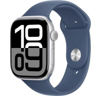 Apple Watch Series 10 GPS 46mm Silver Aluminium Case with Denim Sport Band - S/M