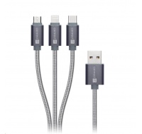 CONNECT IT Wirez 3in1 USB-C & Micro USB & Lightning, silver gray, 1,2 m