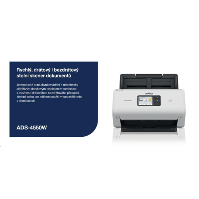 BROTHER skener ADS-4550W DUALSKEN A4 35ppm/70dual 600x600 60ADF USB LAN WIFI - display 7.1cm