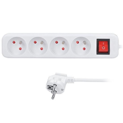 Solight prodlužovací přívod 5m, 4 zásuvky, vypínač, 16A/3680W, PVC, bílý