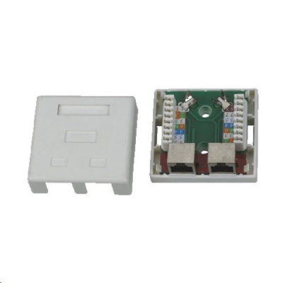 Zásuvka 2port na om.,STP Cat5E, bílá, blok 110