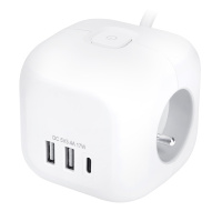 Solight 3z + USB A+C prodlužovací přívod - kostka, kabel 2m, 3 x 1mm2, bílý, vypínač