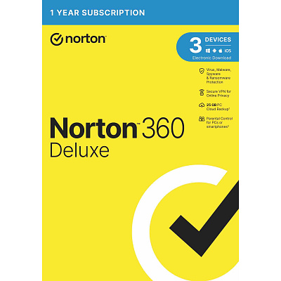 NORTON 360 DELUXE 25GB +VPN 1 uživatel pro 3 zařízení na 1 rok ESD 1+1 (50%)