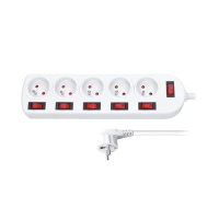 Solight prodlužovací přívod, 5 zásuvek, bílý, 6x vypínač, 2m