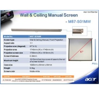 ACER Projekční plátno M87-S01MW, 70x70" Wall & Ceiling Matt White, Manual Projection Screen