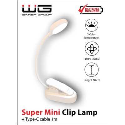 WG - Led lampička WG Noční čtenář, s klipem, bílá