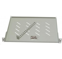 LEXI-Net 19" police s perforací 1U/650mm, nosnost 45kg, zadní nastavitelný úchyt, šedá