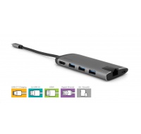 VERBATIM 49142 USB-C Multiport HUB, 3x USB 3.0, 1x USB-C, HDMI, LAN, SD, microSD, šedá dokovací stanice