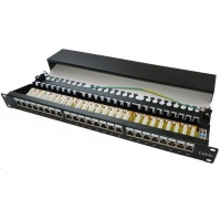 19" Patch panel XtendLan 24port, STP, Cat6, krone, černý - LED vyhledávání