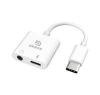 AKASA adaptér USB-C to 3.5mm Jack & PD 15W Nabíjecí port, bílá