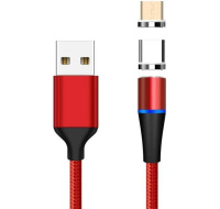 PREMIUMCORD Magnetický micro USB a USB-C nabíjecí a datový kabel 1m, červený