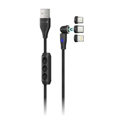 CONNECT IT Magnetický kabel PowerLink 3v1, USB-C / Lightning / MicroUSB, 2m, černá