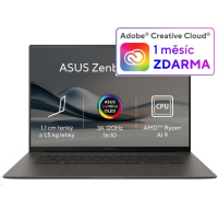 ASUS NTB Zenbook S (UM5606WA-OLED221X), AI 9 HX 370,16" 2880x1800,32GB,1TB M.2 SSD,AMD Radeon Graphics,W11Pro, Gray