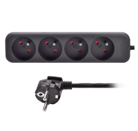 Solight prodlužovací přívod, 4 zásuvky, černý, 3m