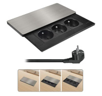 Solight vestavný blok zásuvek s posuvným krytem, 3 zásuvky, 2m, stříbrný