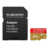 SanDisk MicroSDHC karta 64GB Extreme PLUS (R200/W90MB/s, UHS-I V30, Rescue Pro Deluxe) + adaptér