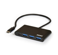 PORT USB-C HUB, 3x USB 3.0 + 1x USB-C, černá