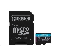 Kingston MicroSDXC karta 512GB Canvas Go! Plus, R:170/W:90MB/s, Class 10, UHS-I, U3, V30, A2 + Adaptér