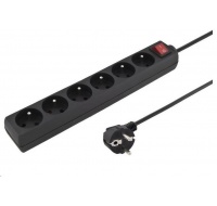 PREMIUMCORD Prodlužovací přívod 230V 5m 6 zásuvek + vypínač, černý
