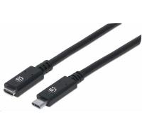 Manhattan USB-C kabel, USB 3.1 Gen 2, USB-C Male na USB-C Female, 10 Gbps, 5 A, 50cm, černá