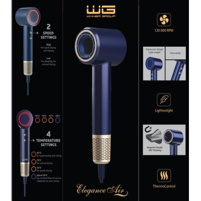 WG - Fén na vlasy WG Elegance Air, 1600W, modrá
