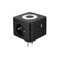 Viking síťový adaptér Y23L, 2x 230 V, 1x USB-A, 2x USB-C, dotykové světlo, černá