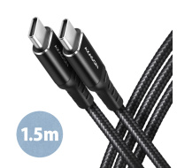 AXAGON BUCM-CM15AB, HQ kabel USB-C <-> USB-C, 1.5m, USB 2.0, PD 60W 3A, ALU, oplet, černý