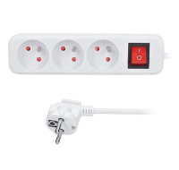Solight prodlužovací přívod 3m, 3 zásuvky, vypínač, 16A/3680W, PVC, bílý