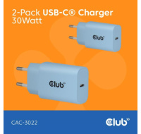 Club3D Nabíječka, USB-C, Power Delivery 15V/2A, 2-pack, modrá