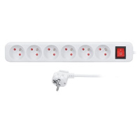 Solight prodlužovací přívod 5m, 6 zásuvek, vypínač, 16A/3680W, PVC, bílý