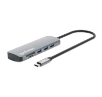 MANHATTAN Dokovací stanice USB-C 9v1, 1xHDMI, 2xUSB-C, 3xUSB, 1xRJ45, čtečka SD karet, šedá