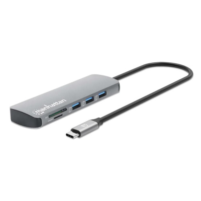 MANHATTAN Dokovací stanice USB-C 9v1, 1xHDMI, 2xUSB-C, 3xUSB, 1xRJ45, čtečka SD karet, šedá