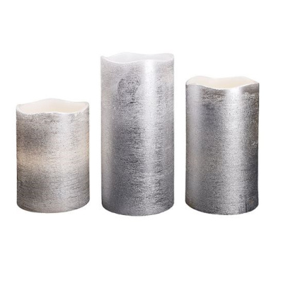 Solight sada LED svíček, 3x svíčka, 10/13/16cm, stříbrná barva, 3x AAA