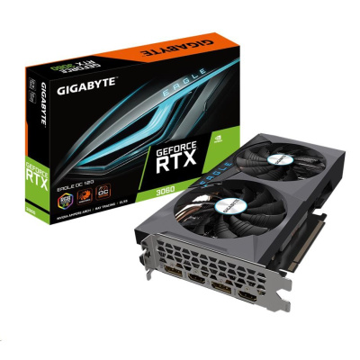 BAZAR-GIGABYTE VGA NVIDIA GeForce RTX 3060 EAGLE OC 12G LHR Rev.2.0,RTX 3060,12GB GDDR6,2xDP, 2xHDMI-po opravě(komplet)