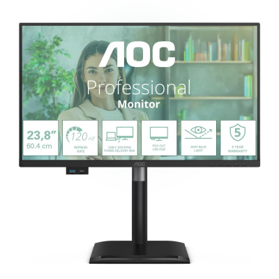 AOC MT IPS LCD WLED 23,8" 24P4CV - IPS panel, 1920x1080, 120Hz, HDMI, DP, USB-C, USB Hub, RJ45, Pivot, repro
