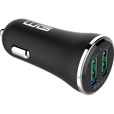 WG - Nabíječka do auta 2x USB-A 36W, QC 3.0 + QC 3.0, černá