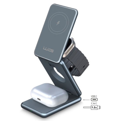 WG - Bezdrátová nabíječka WG39, 3v1, 15W+5W+3W, šedá