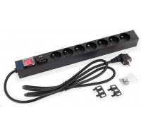 TRITON 19" rozvodný panel 1U; 7 x zásuvka podle ČSN, max. 16 A; kabel 3 x 1,5 mm, 2 m + zástrčka univerzál CZ-DE max.16A