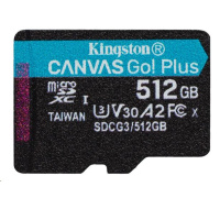 Kingston MicroSDXC karta 512GB Canvas Go! Plus, R:170/W:90MB/s, Class 10, UHS-I, U3, V30, A2