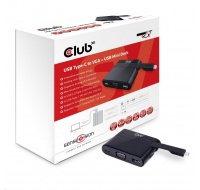 Club3D Dokovací stanice USB-C 3v1, 1xVGA, 1xUSB-C, 1xUSB, černá