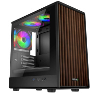 EVOLVEO Panthera, skříň mATX, 3x ARGB ventilátor 120mm, dřevěný přední panel + skleněná bočnice