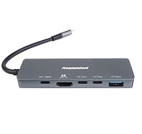 PremiumCord Adaptér USB-C na 4K@60Hz HDMI + 10G USB3.2 A + 10G 2x USB-C + PD