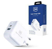 3mk síťová nabíječka - Hyper Charger 68W, GaN, 1x USB-C (PD), 1x USB, bílá