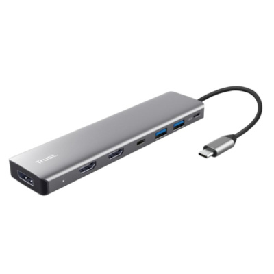 TRUST Dokovací stanice DALYX 7v1, 1xDP, 2xHDMI, 2xUSB-C, 2xUSB, šedá